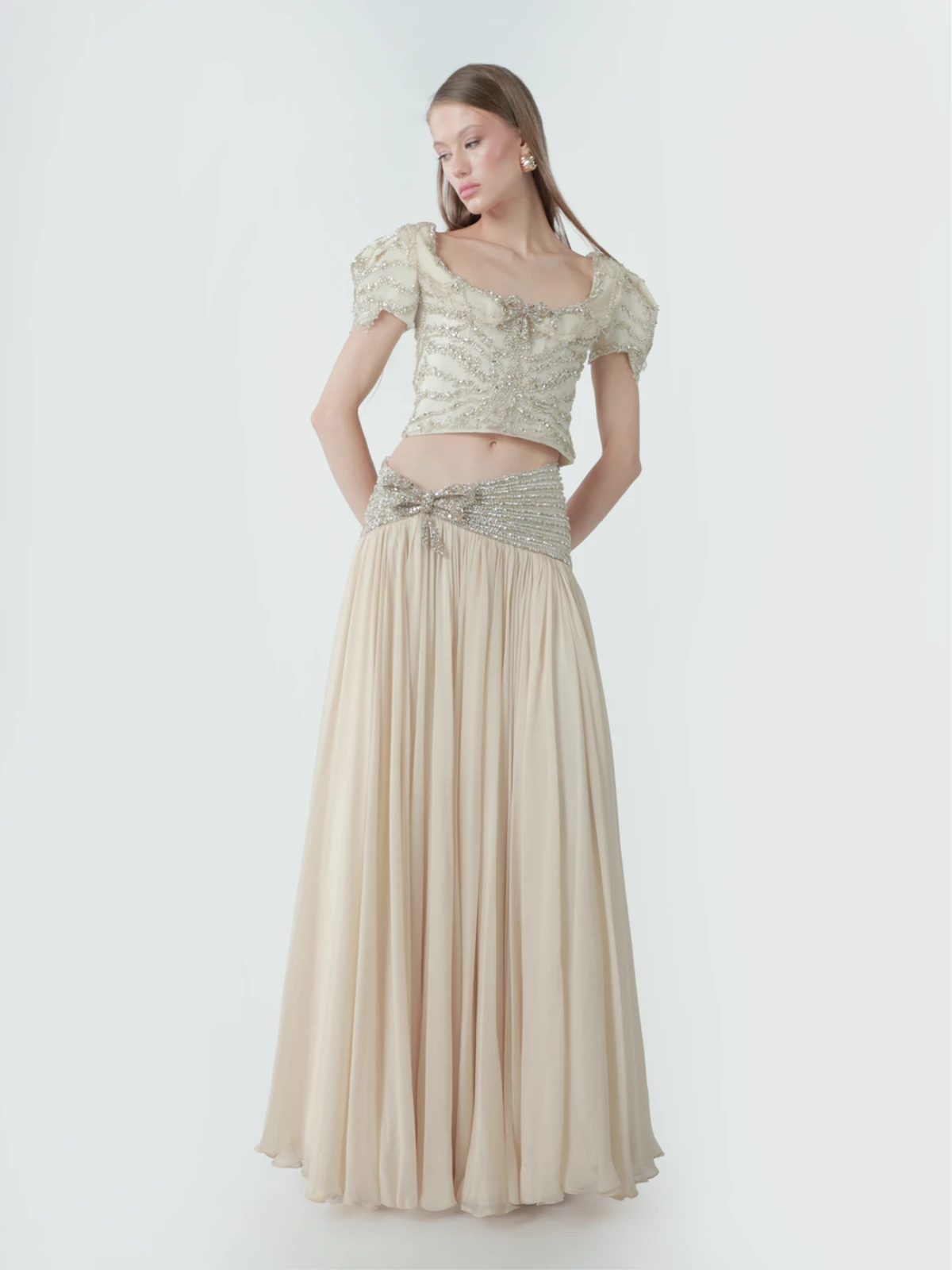 Champagne Beaded Two Piece Evening Dress SS544