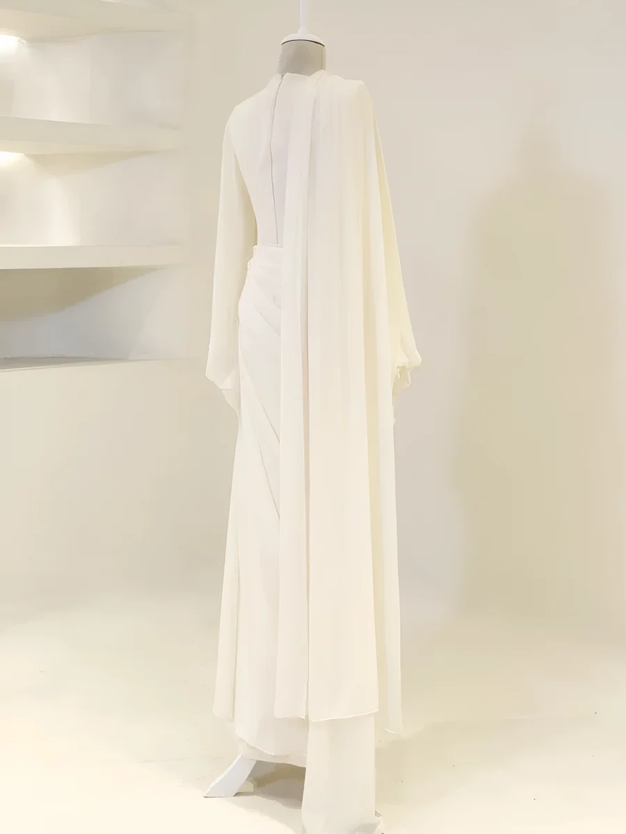Ivory Floral Beaded Cape Sleeve Gown
