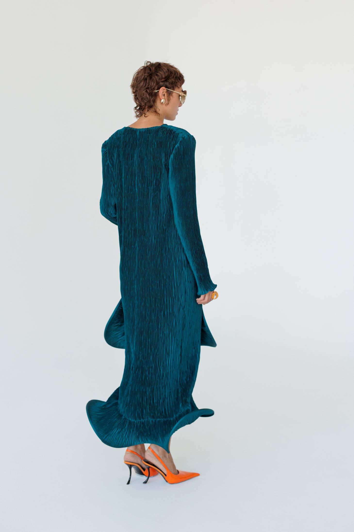 Flared Skirt with Ruffled Hem Long-sleeve Dress