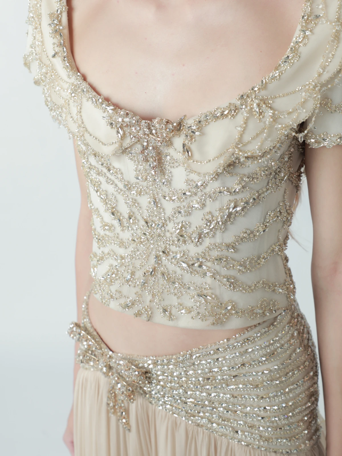 Champagne Beaded Two Piece Evening Dress SS544