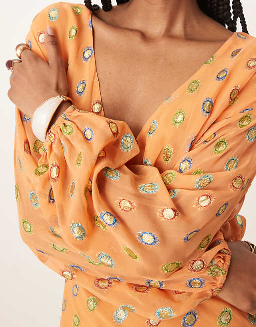 Never Fully Dressed metallic gold spot midaxi dress in coral