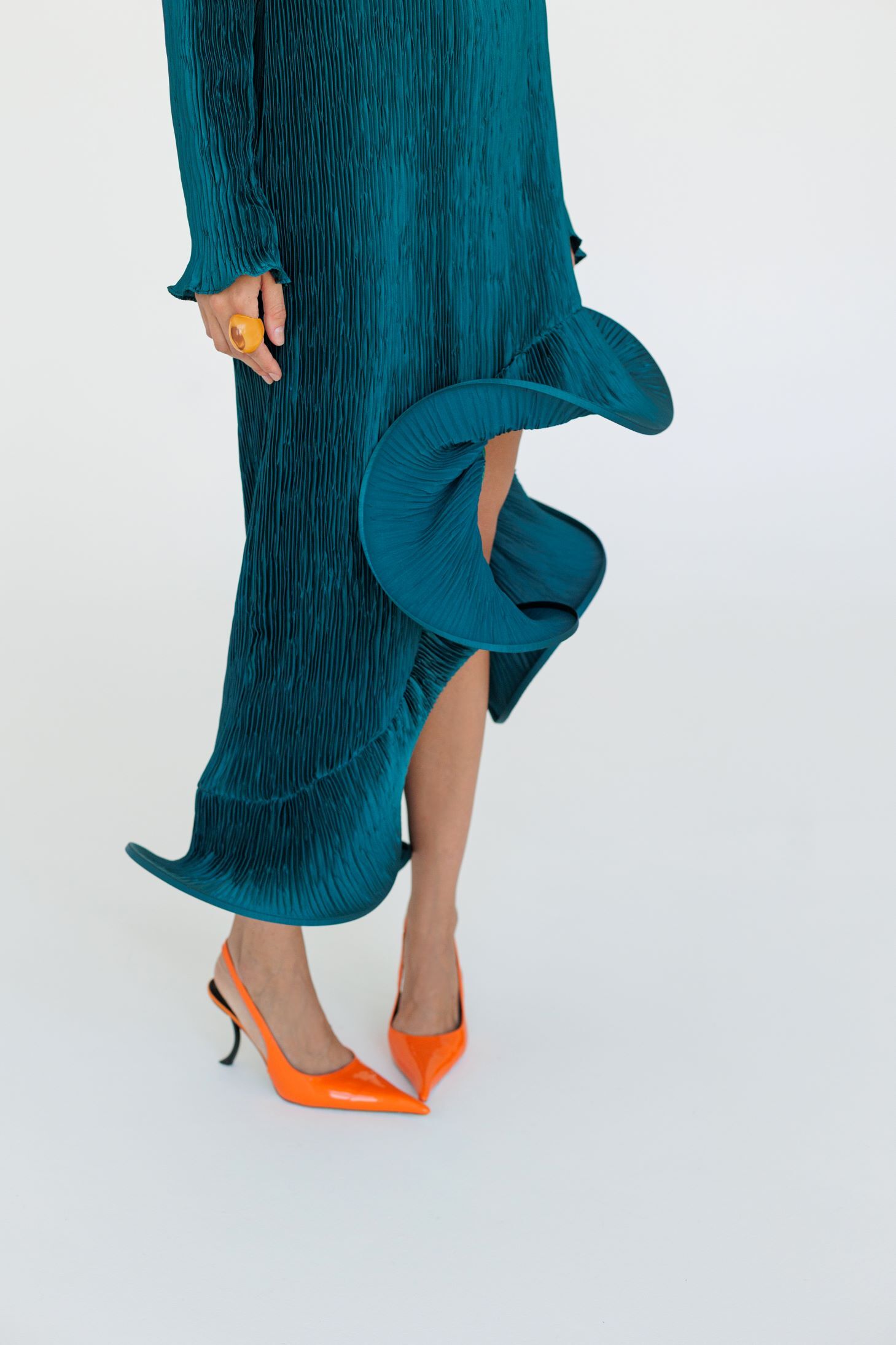 Flared Skirt with Ruffled Hem Long-sleeve Dress