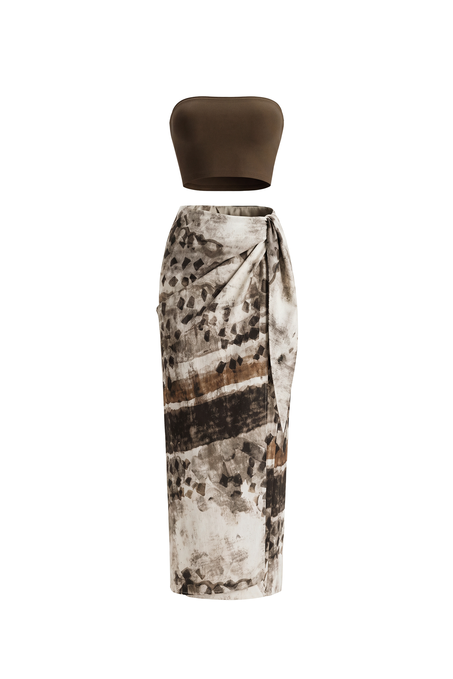 Zavan Resort Flowy Sleeveless Knit Top And Print Woven Skirt Two Piece Set