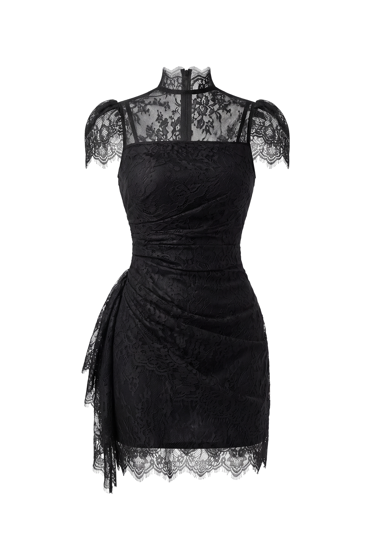 Noor Vintage Cinched Short Sleeve Floral Lace Mini Dress