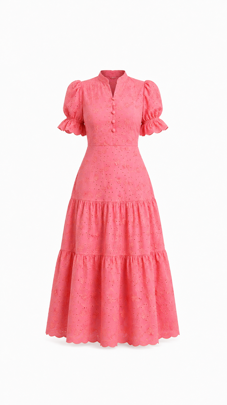 Vestido luxo laise 3D gola padre Rosa Goiaba