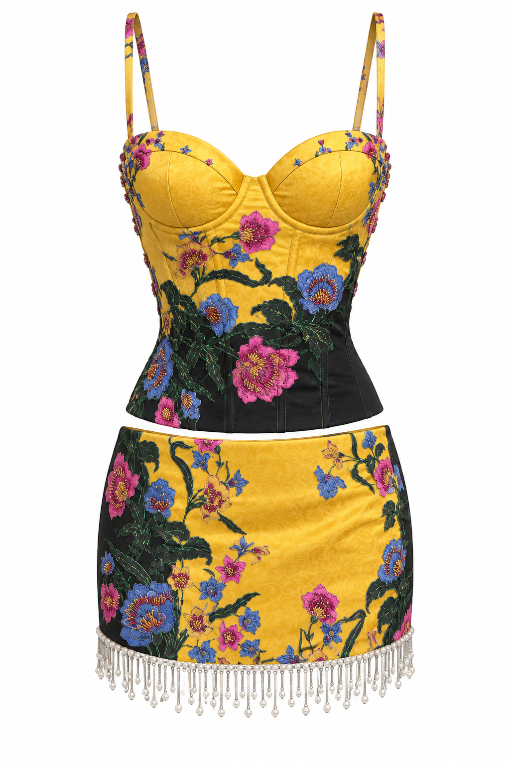 Embroidered Modern-Vintage Short Skirt Set 