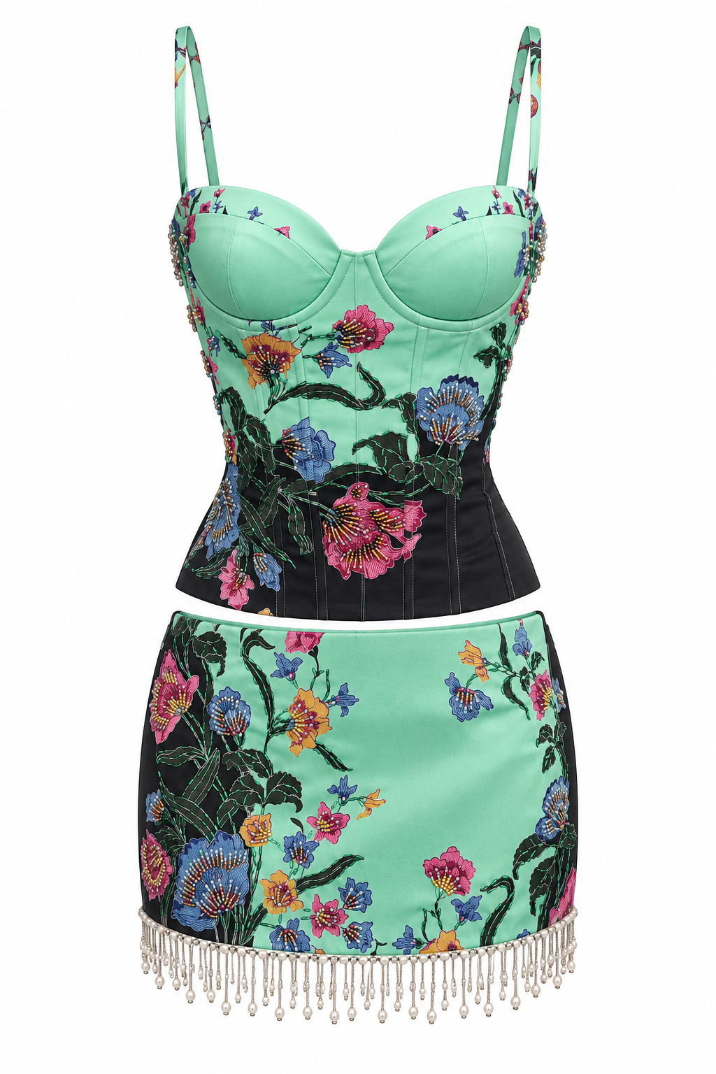 Embroidered Modern-Vintage Short Skirt Set 