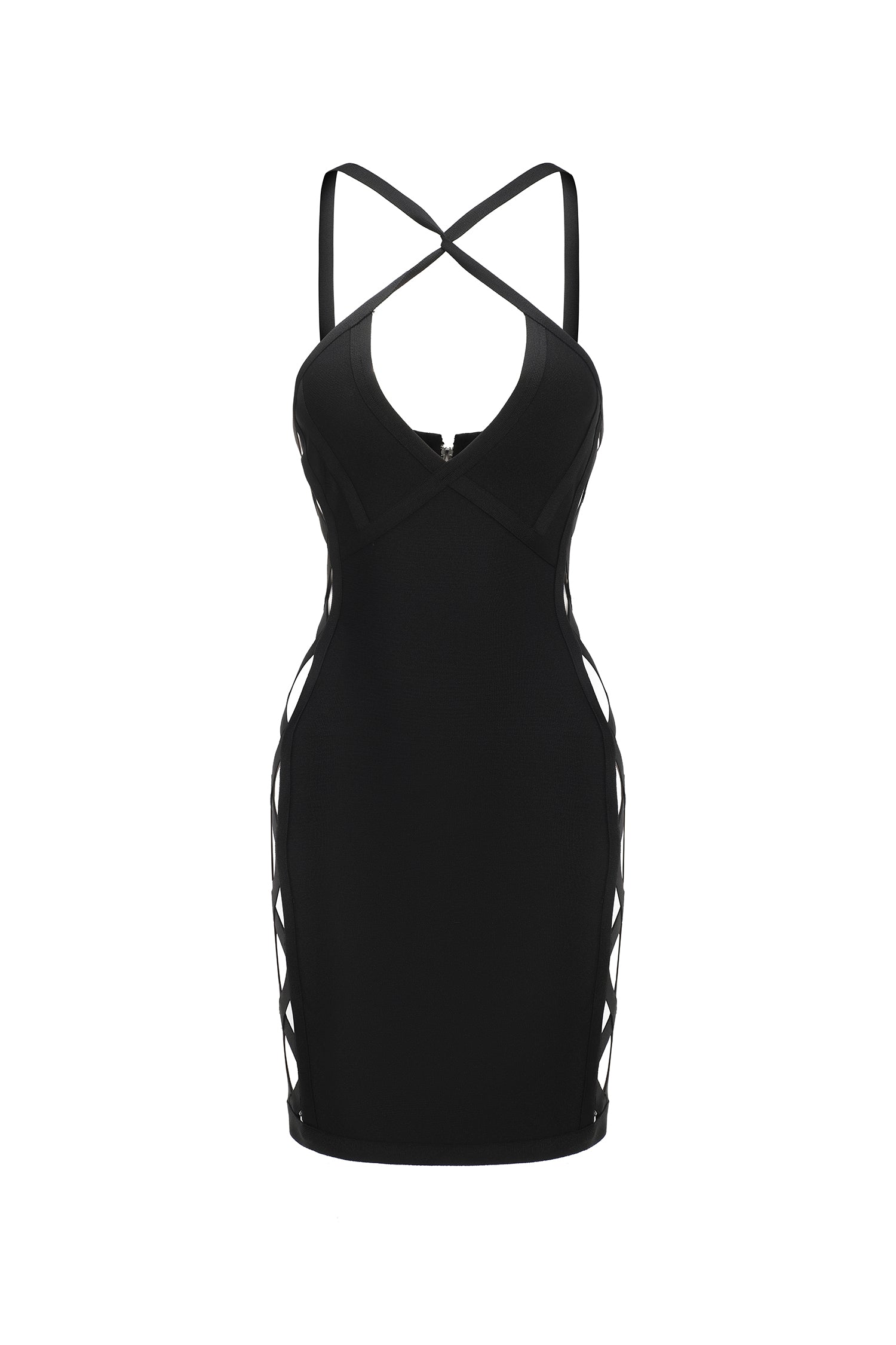 Veren Halter Sleeveless V-Neck Hollow Out Bandage Mini Dress