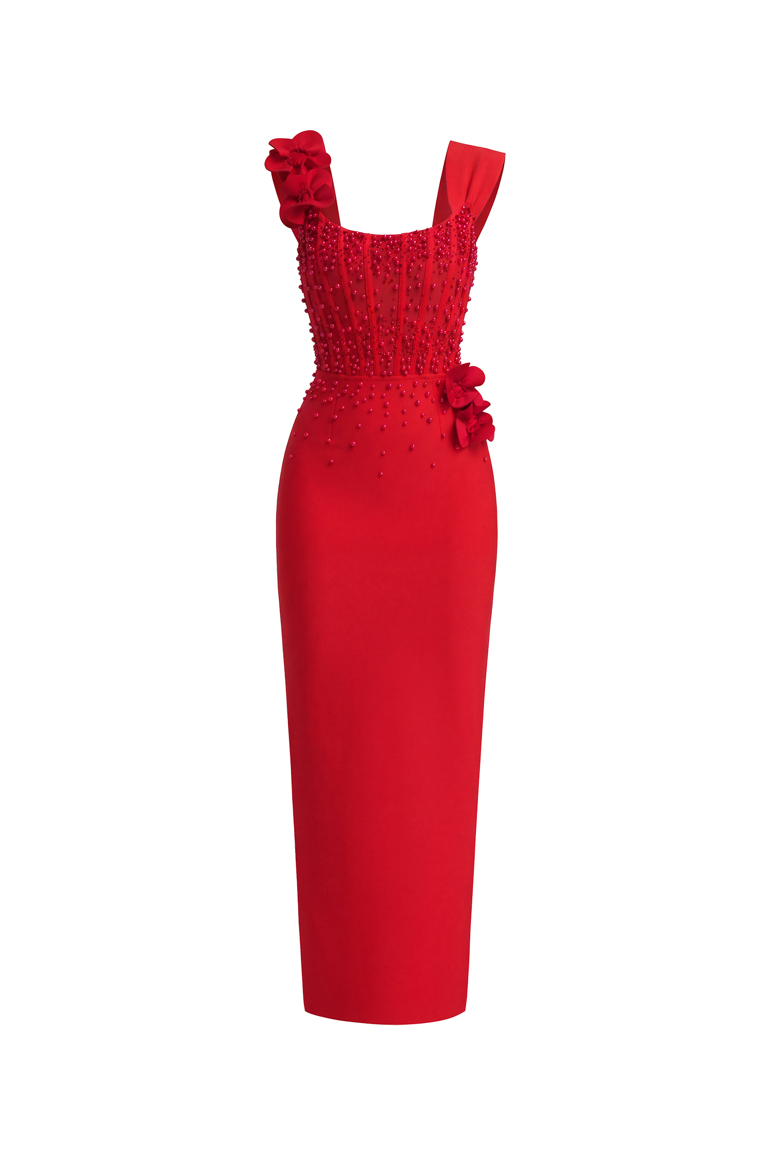 Oria Glamorous Contour Square Neck Pearl Floral Bandage Maxi Dres
