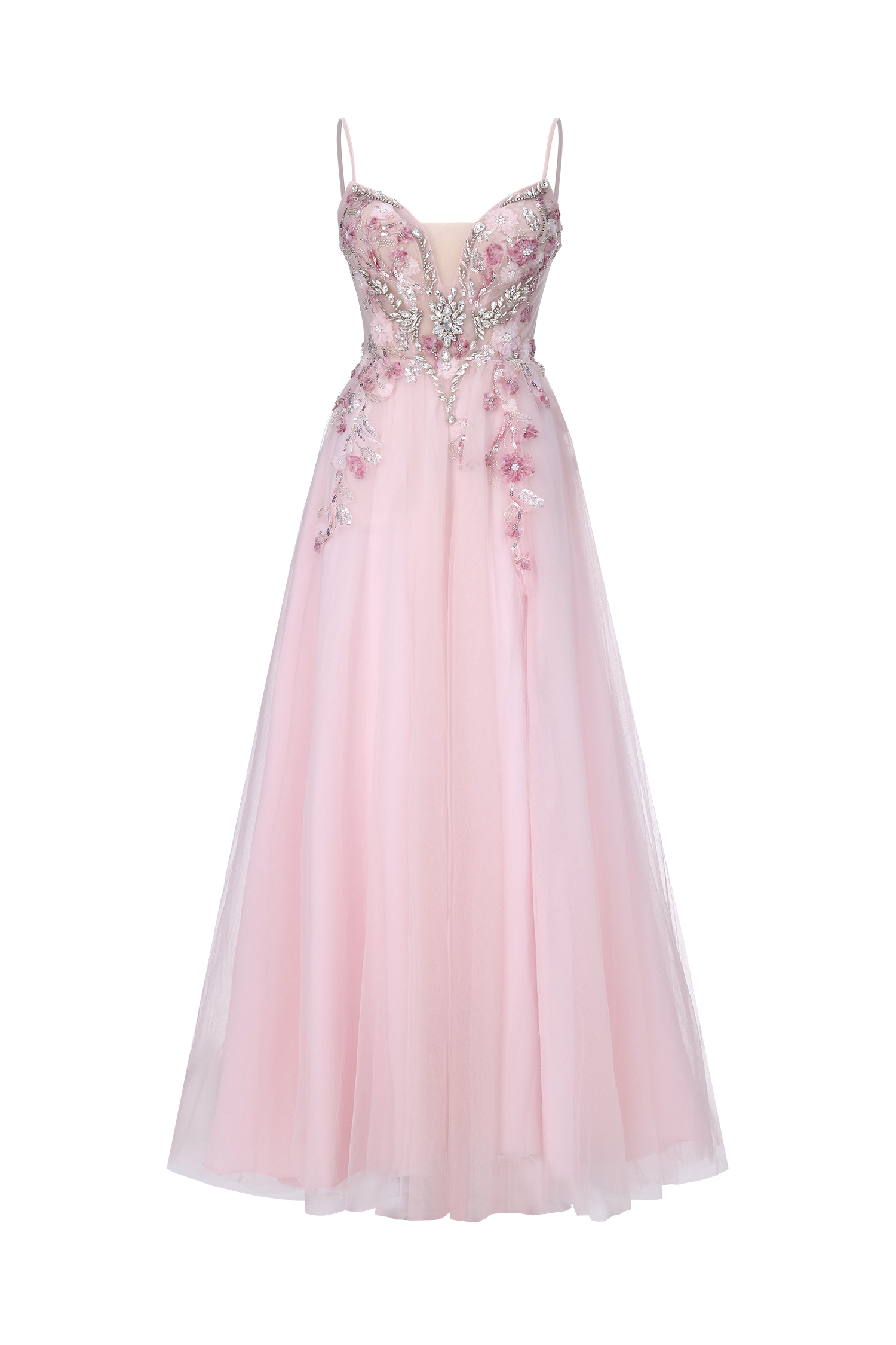 Sissel Romantic Flowy Floral Applique Tulle Maxi Dress
