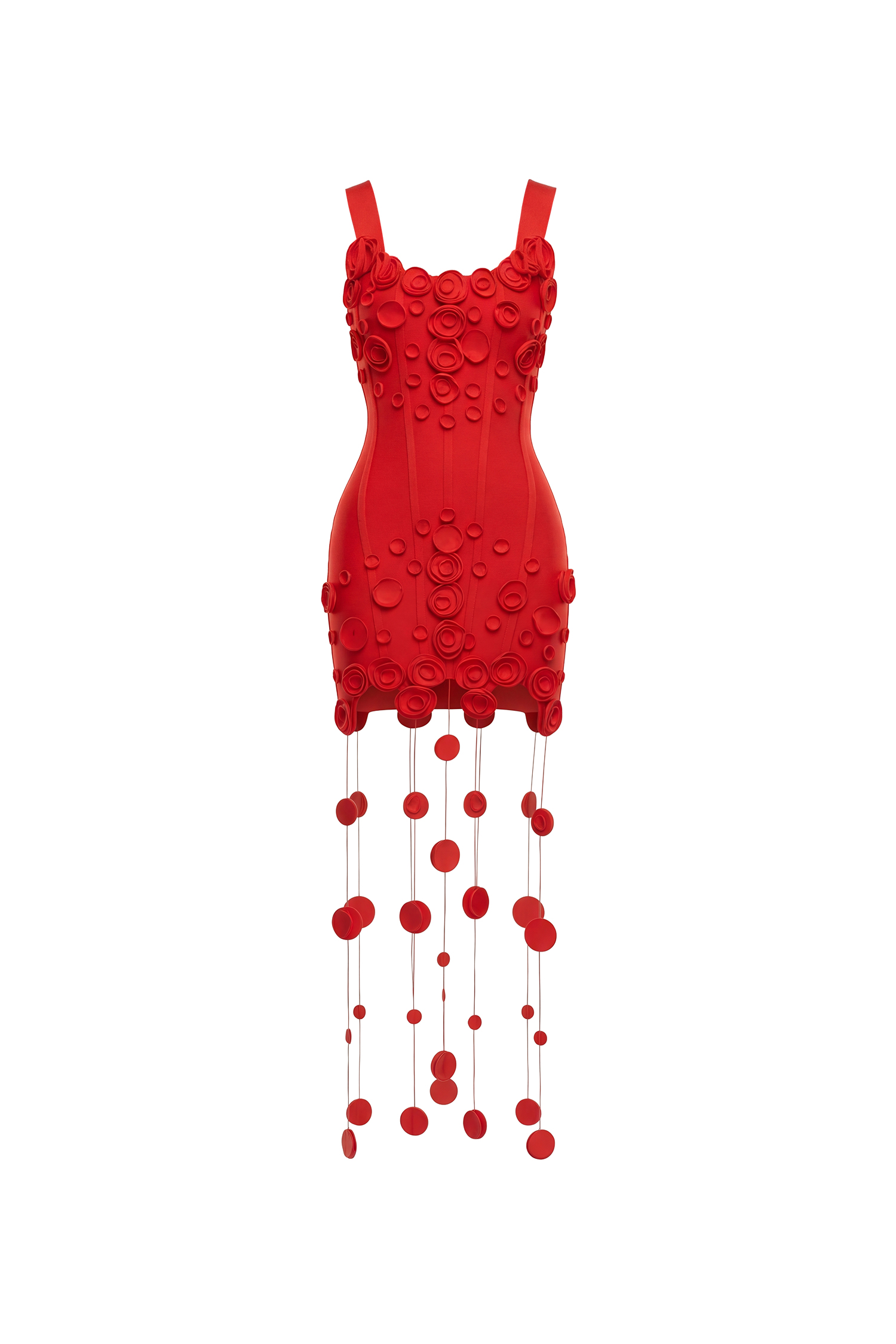 Jacova Chic Contour Wide Strap Floral Tassel Bodycon Bandage Mini Dress