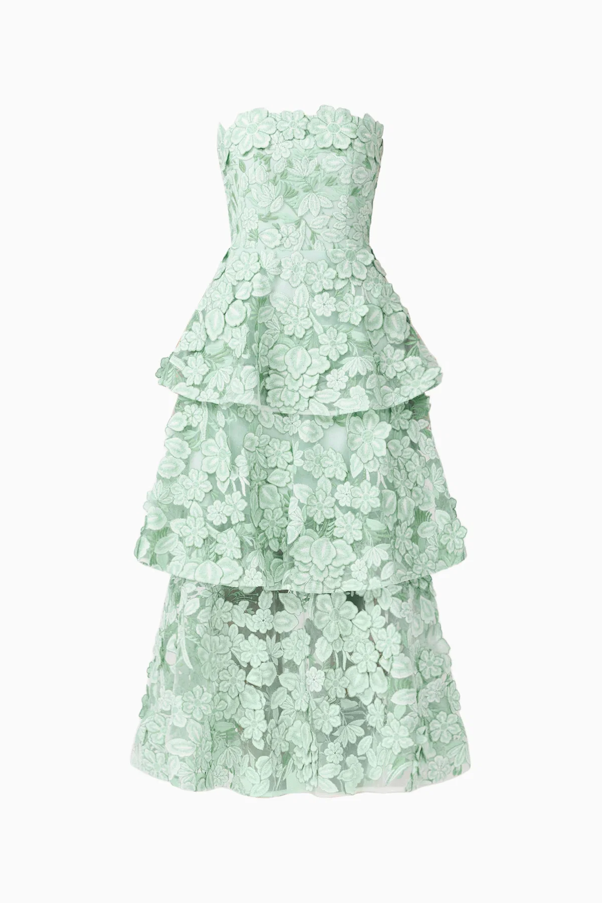 Kyla 3D Floral Embroidered Strapless Ruffled Hem Slim Fit Dress