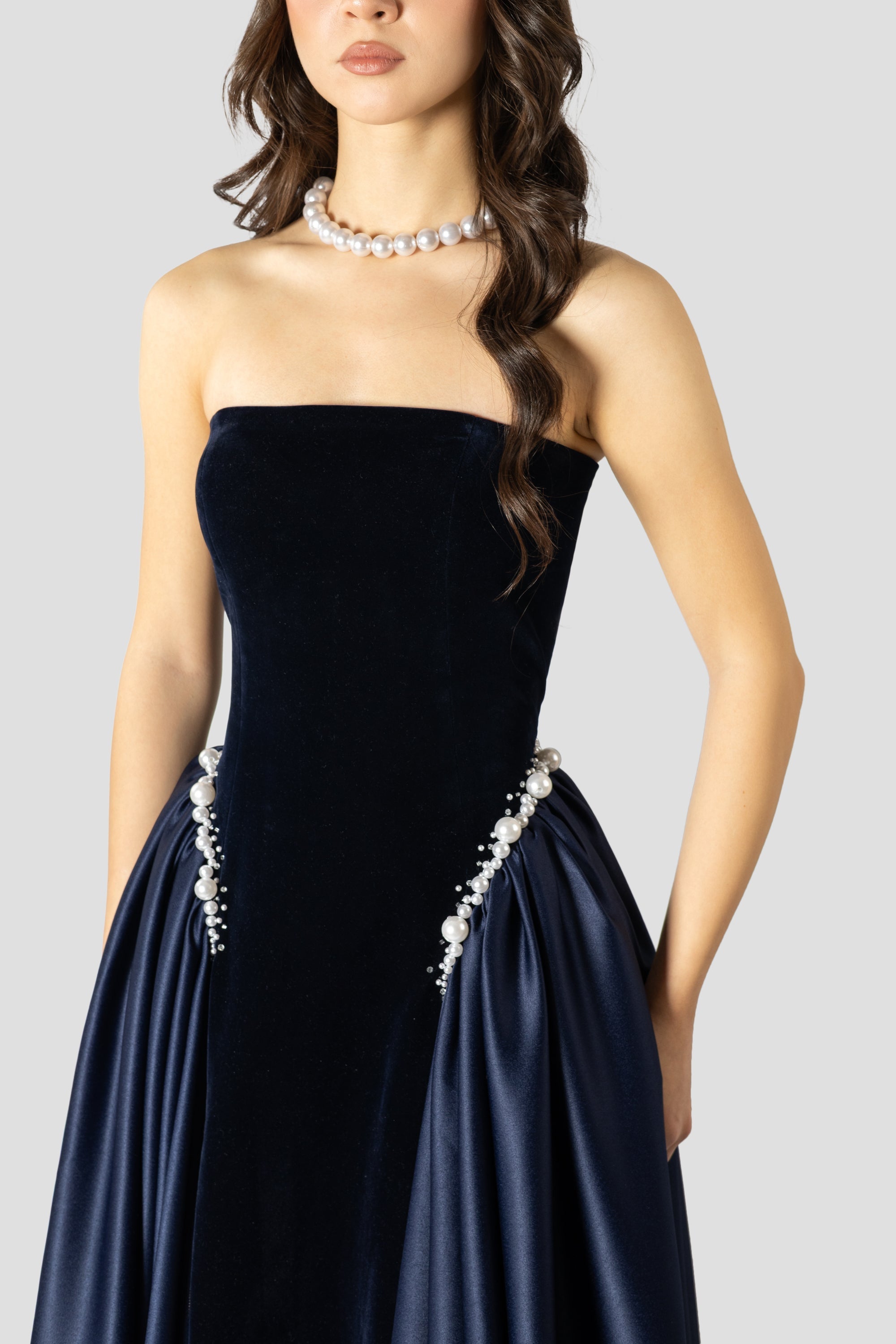Dark Blue And Pearls Embroidered Dress 2