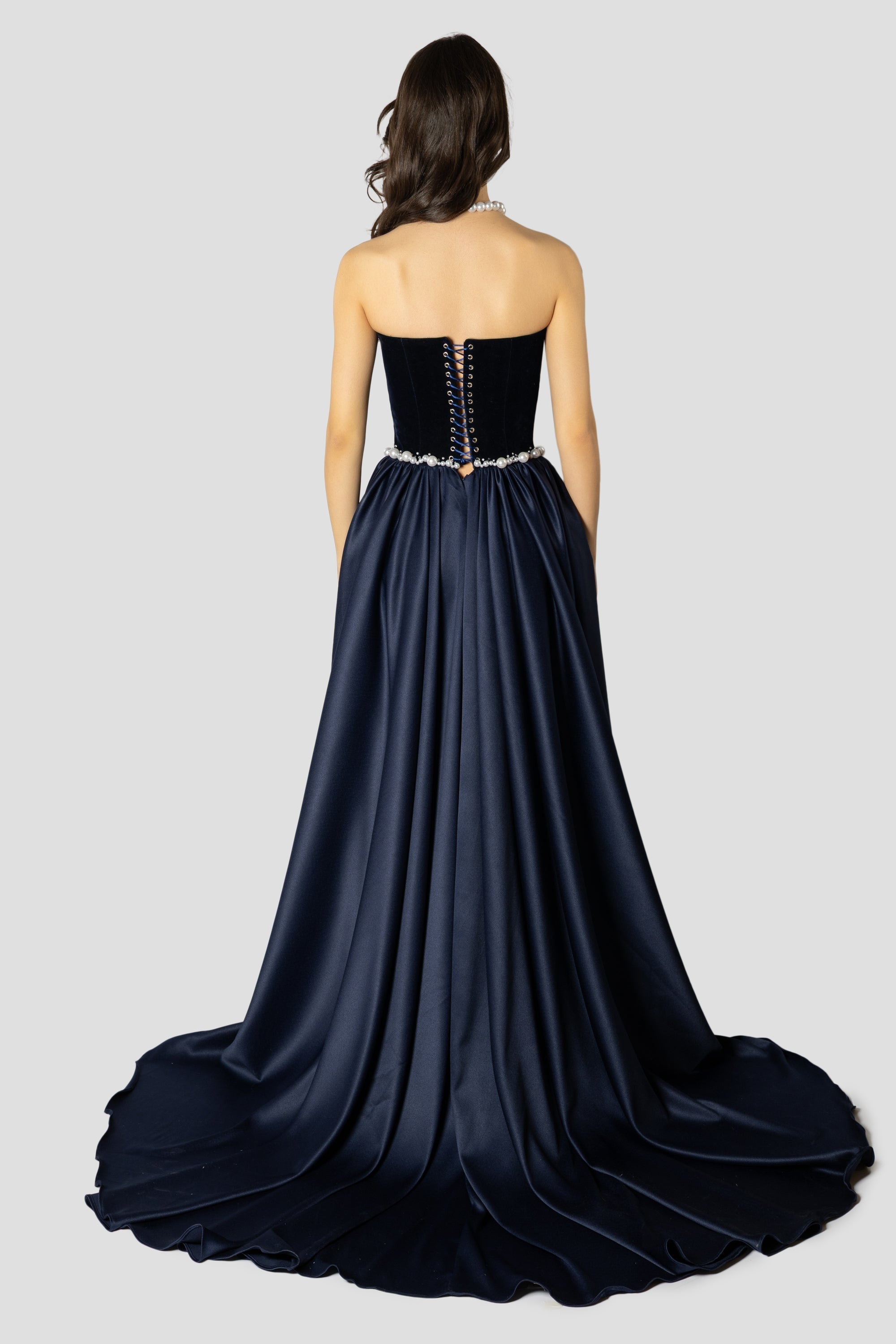 Dark Blue And Pearls Embroidered Dress 3