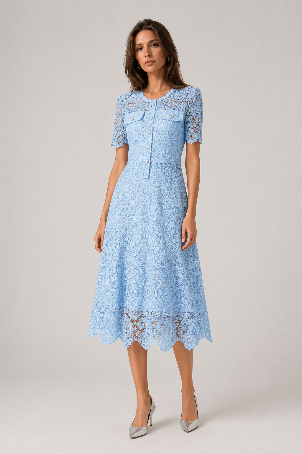 Belle Elegant Stylish Lace Dress Figure Flattering Slimming Two-Piece Set