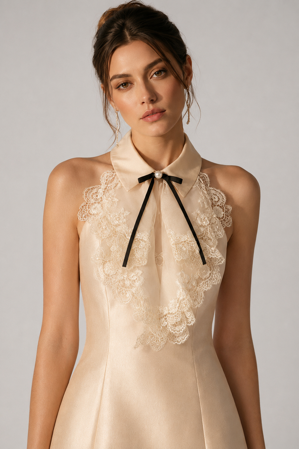 Gina Lace Halter Neck Cinched Waist Sleeveless Dress
