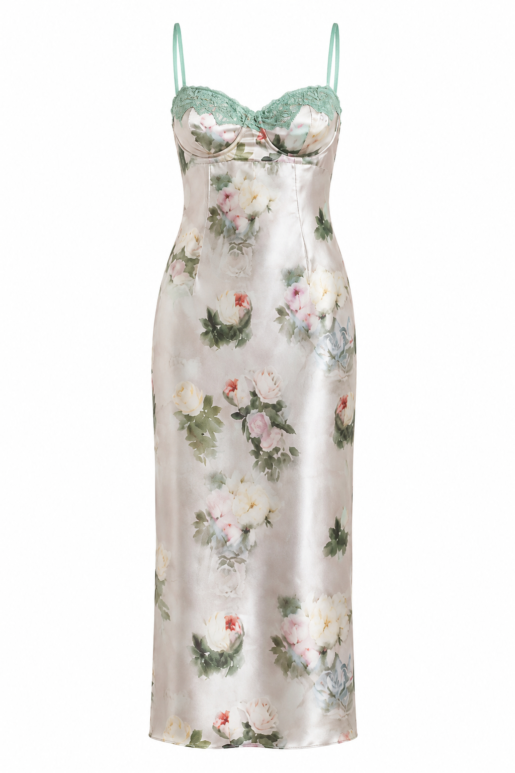 Michelle Retro Lace Print Slit Dress Delicate Sexy Defined Waist Fitted Spaghetti Strap Vintage Dress