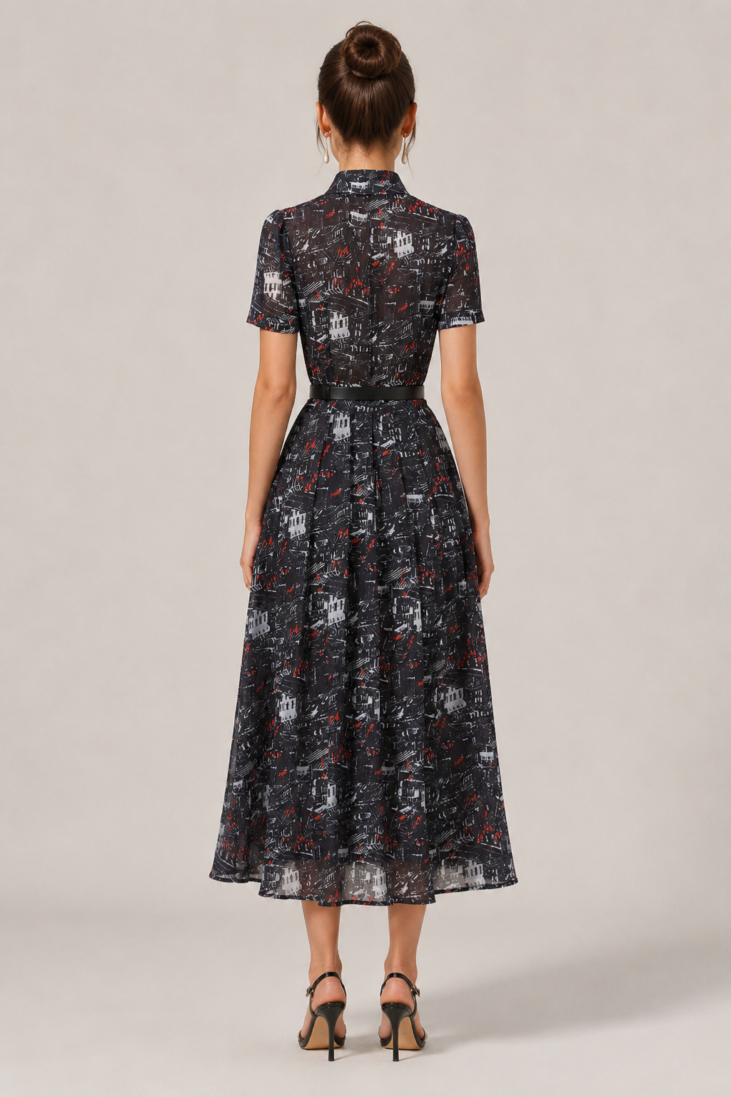 Gabriella Luxe Printed Chiffon Cinched Waist Dress