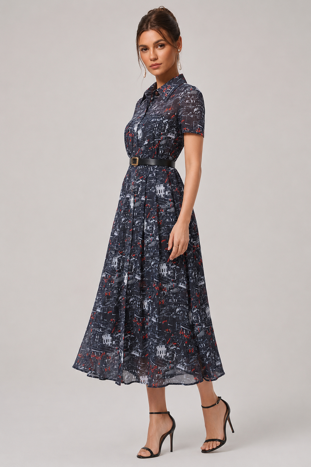 Gabriella Luxe Printed Chiffon Cinched Waist Dress