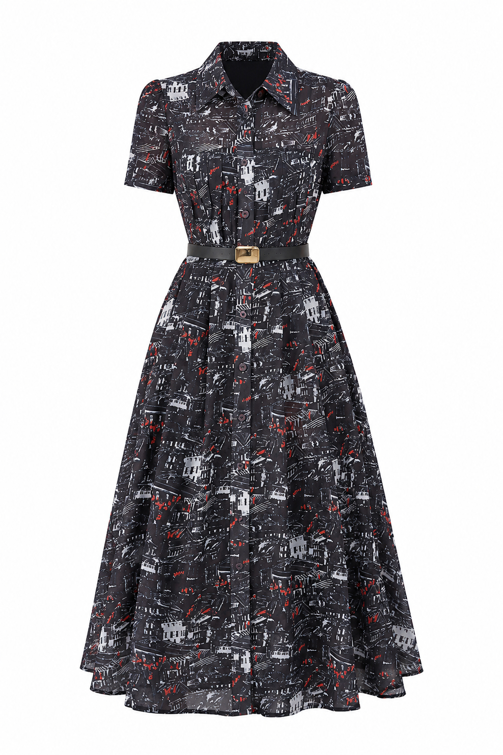 Gabriella Luxe Printed Chiffon Cinched Waist Dress