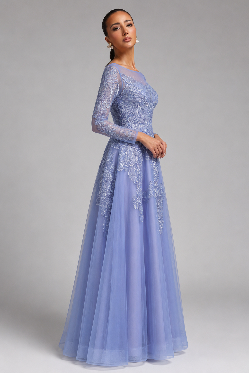 Ophelia Elegant Blue Fitted Floor-Length Evening Gown