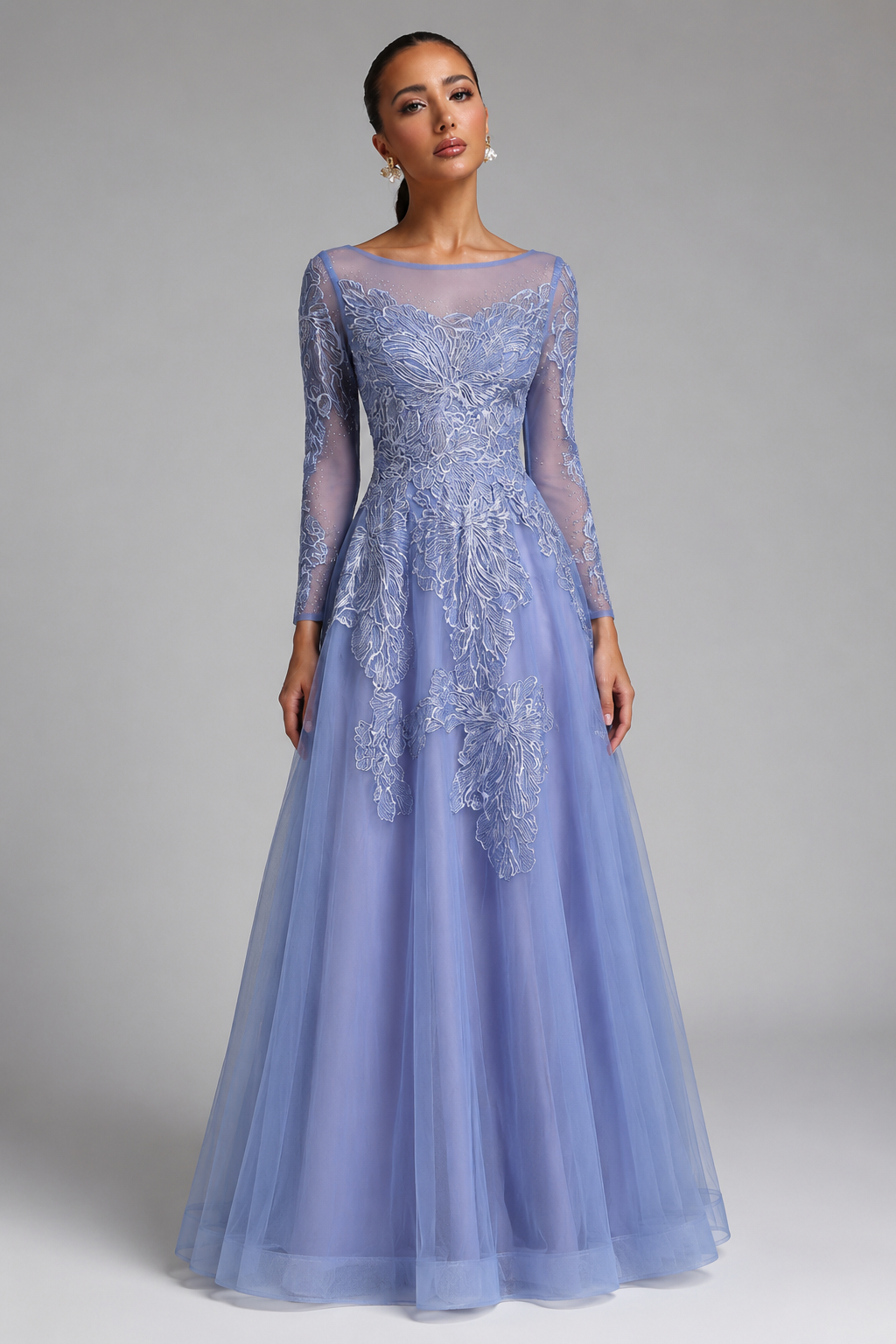 Ophelia Elegant Blue Fitted Floor-Length Evening Gown