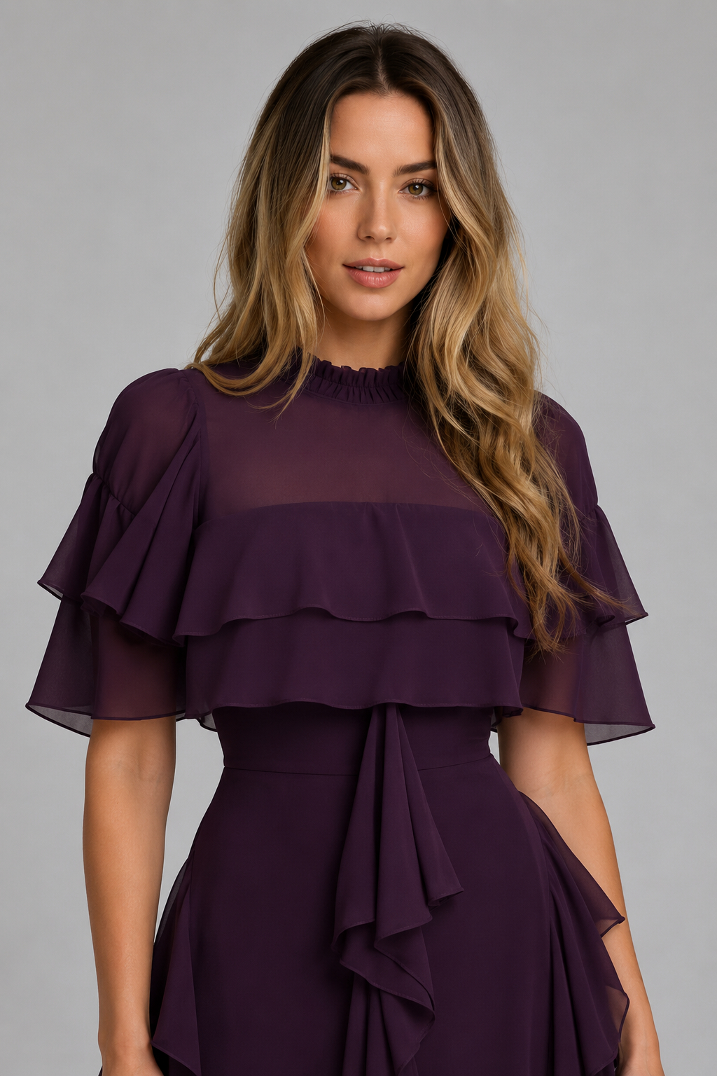 Lara Fashion Women Elegant Tiered Short Sleeve Waist-Cinched Tier Cake Midi Dress
