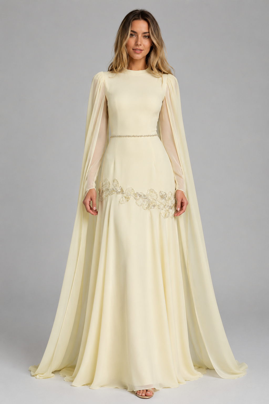 Clara Round Neck Long Sleeve Embroidered Dress