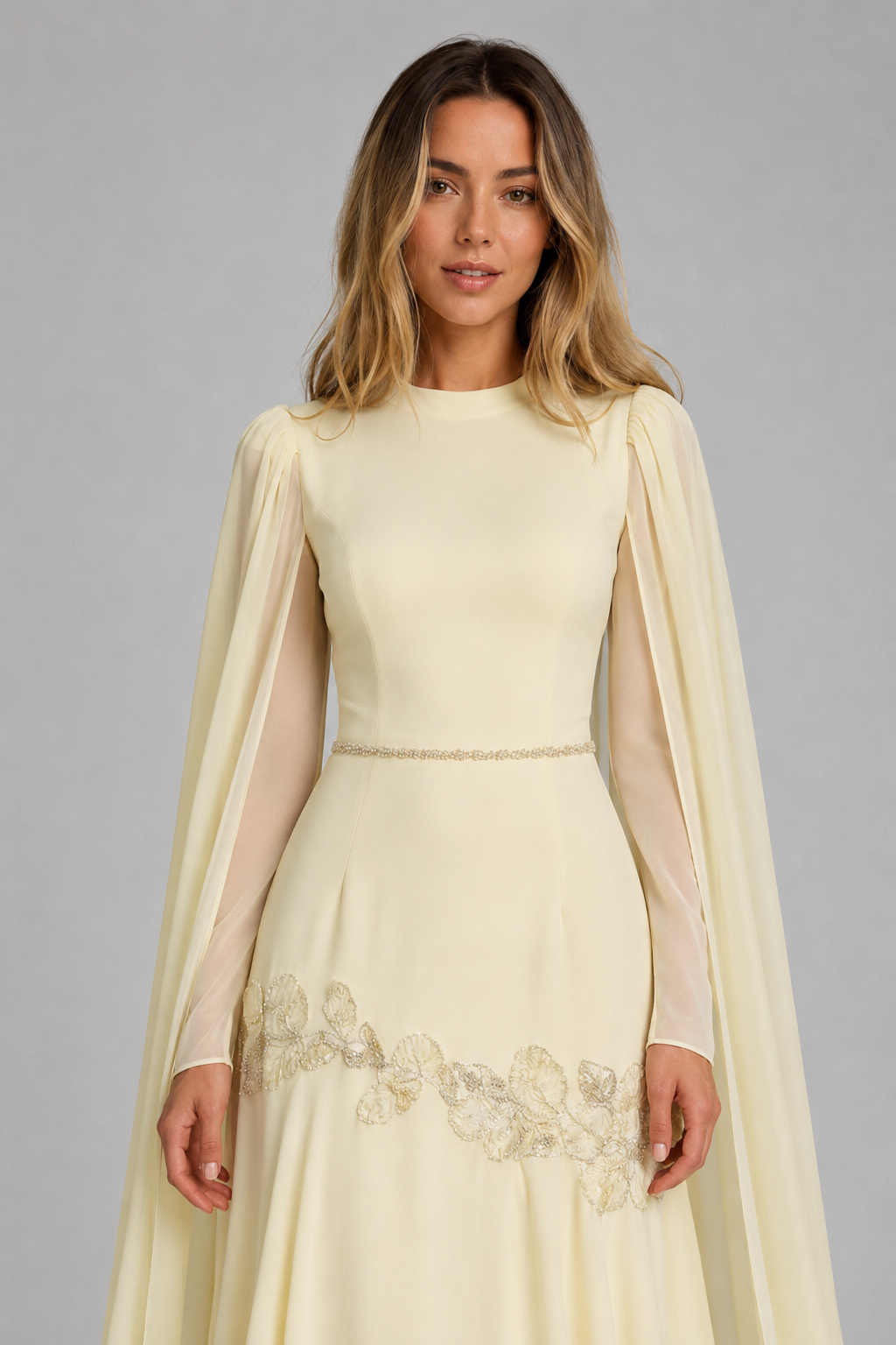 Clara Round Neck Long Sleeve Embroidered Dress