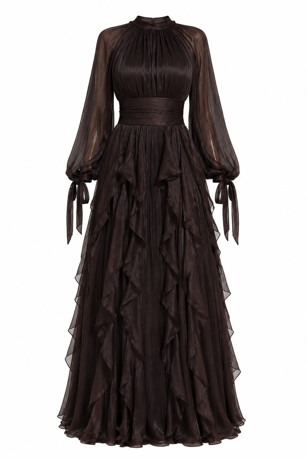 Isla Vintage Elegant Long Sleeve Waist-Cinched Ruffled Maxi Dress
