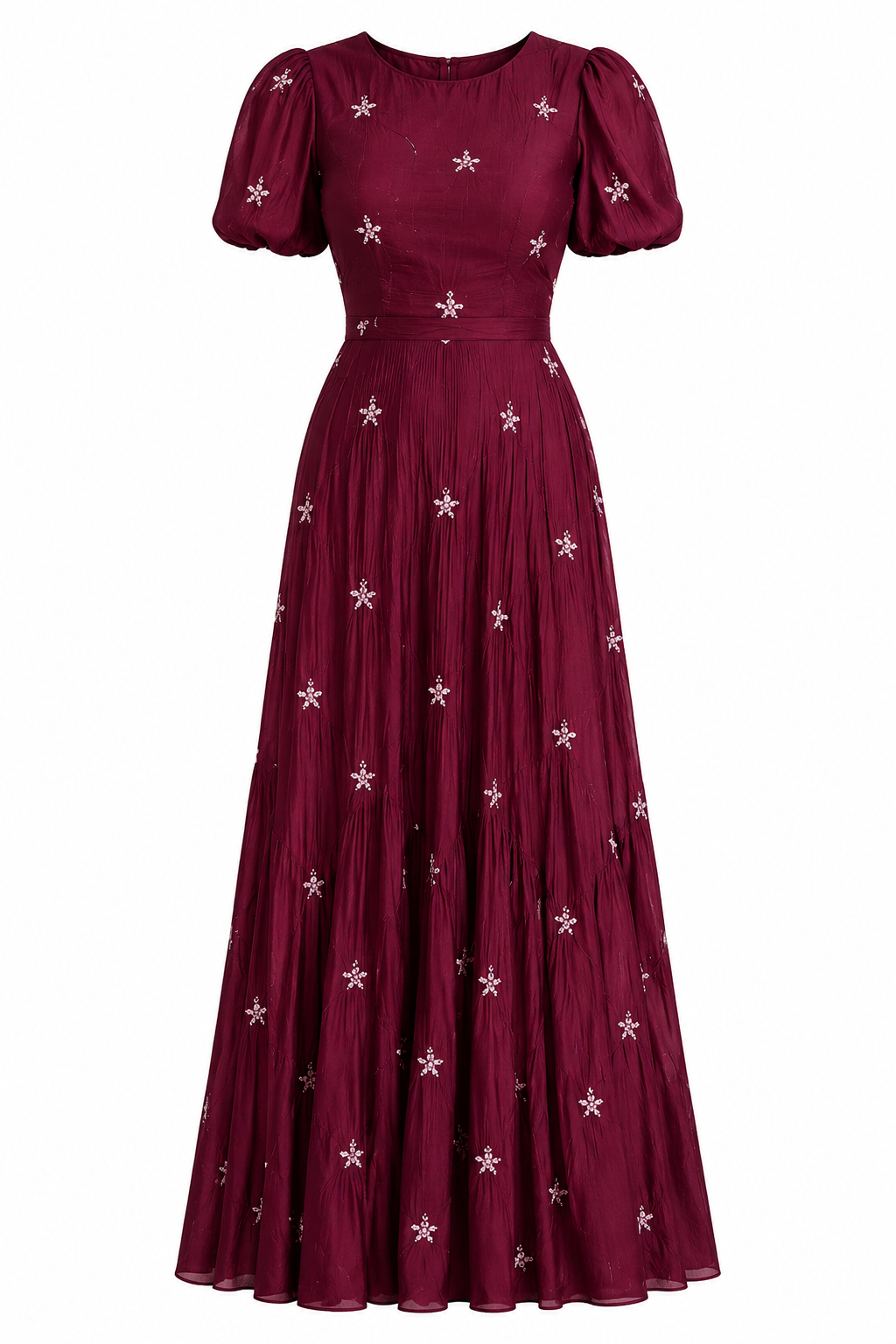 Ursula Short Sleeve Printed Waist-Cinched Tie Belt Elegant Maxi Dress