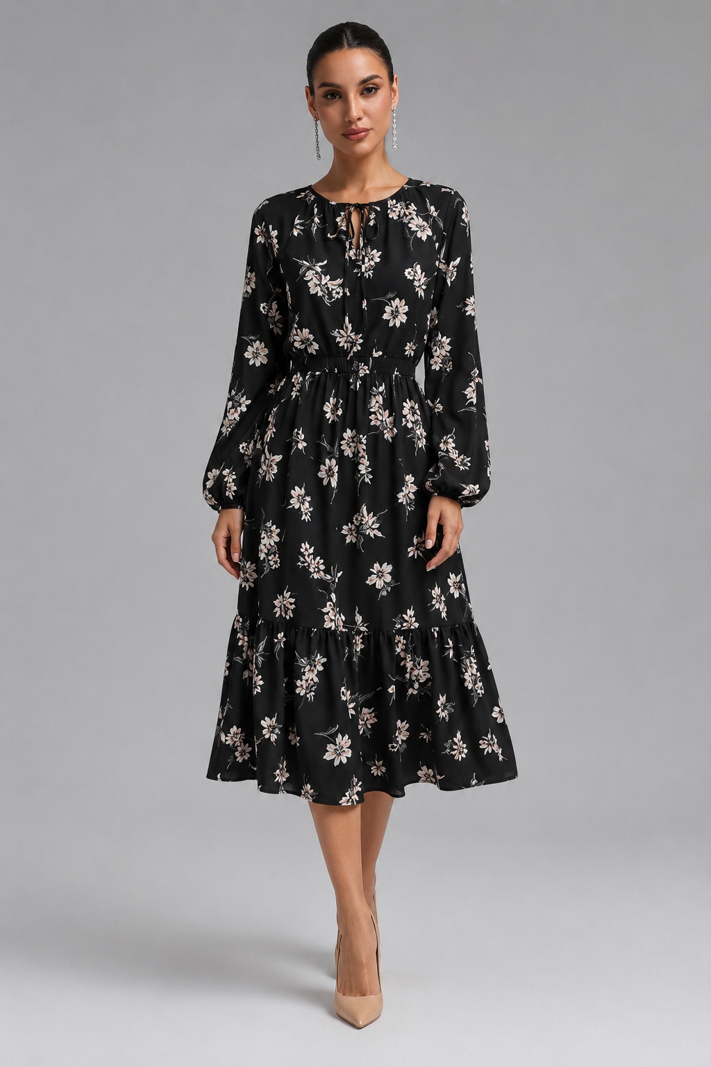 Rachel Vintage Hepburn Style Waist-Cinched Slimming Elegant Midi Dress