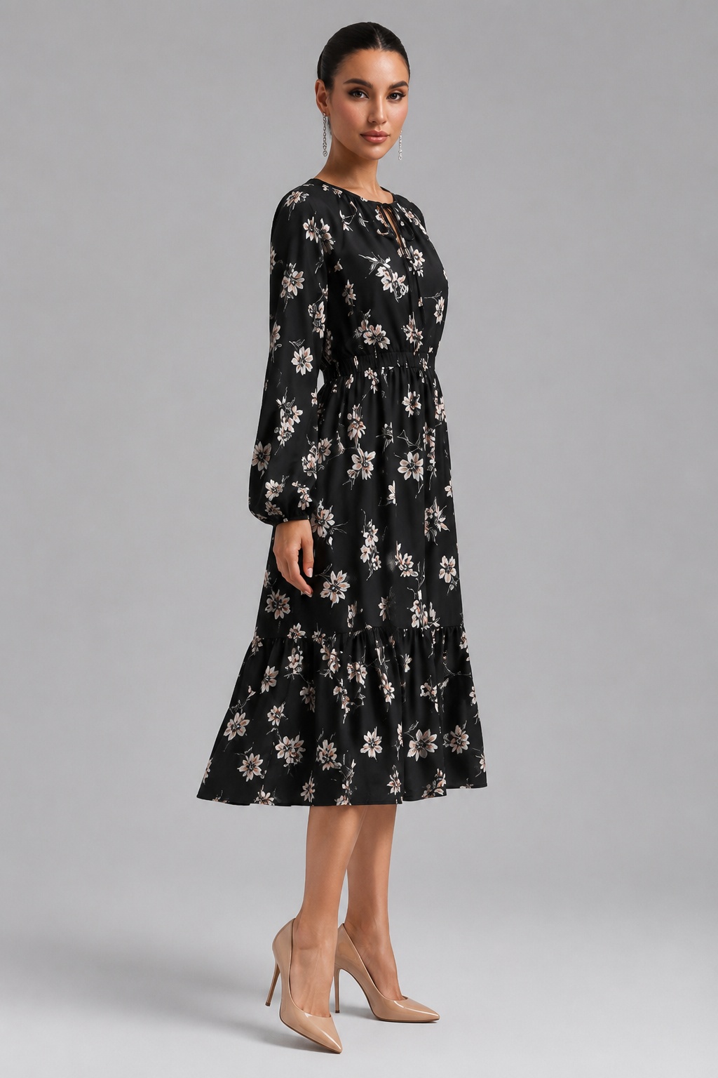 Rachel Vintage Hepburn Style Waist-Cinched Slimming Elegant Midi Dress