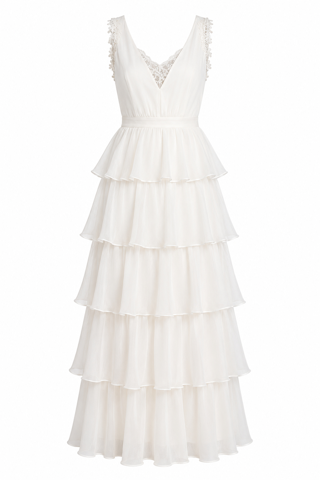 Emma Solid White Sleeveless Lace Elegant Dress