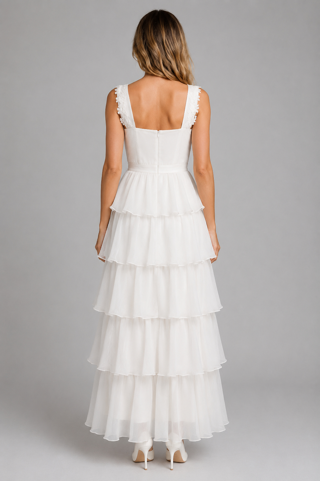 Emma Solid White Sleeveless Lace Elegant Dress