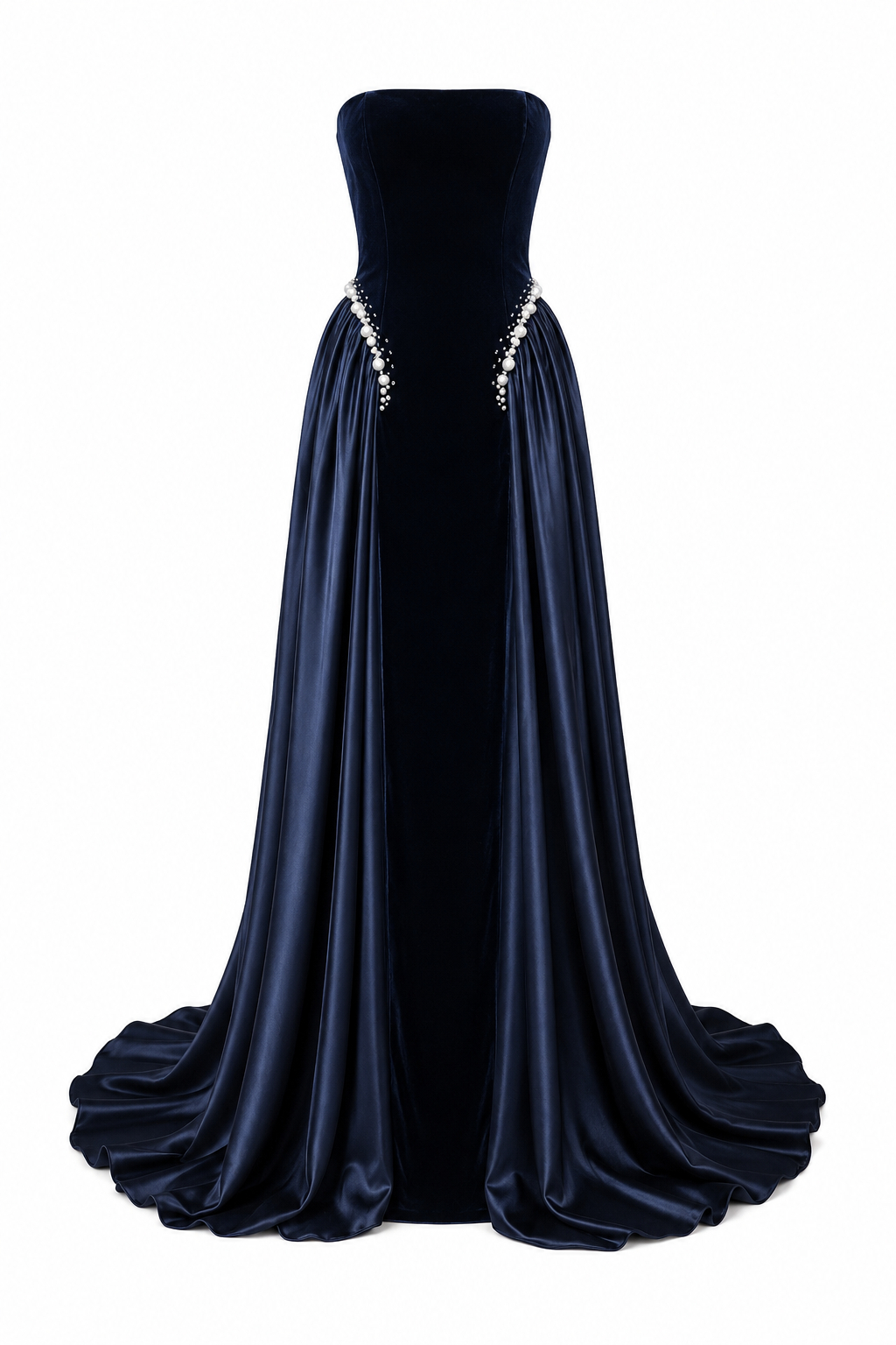 Dark Blue And Pearls Embroidered Dress