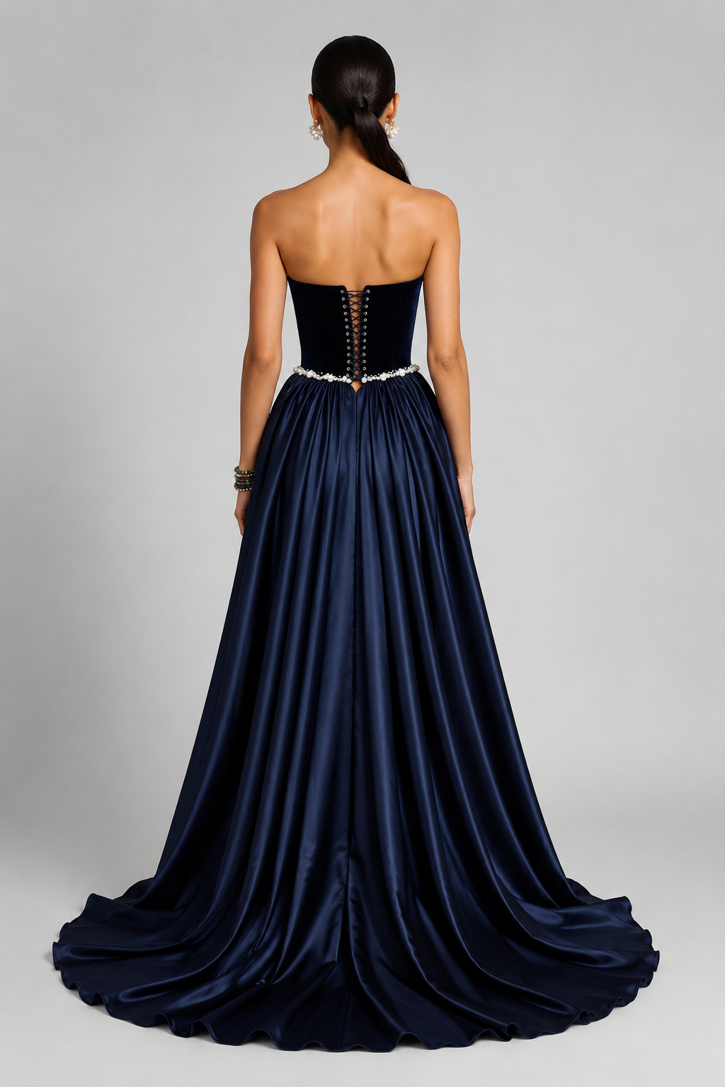 Dark Blue And Pearls Embroidered Dress
