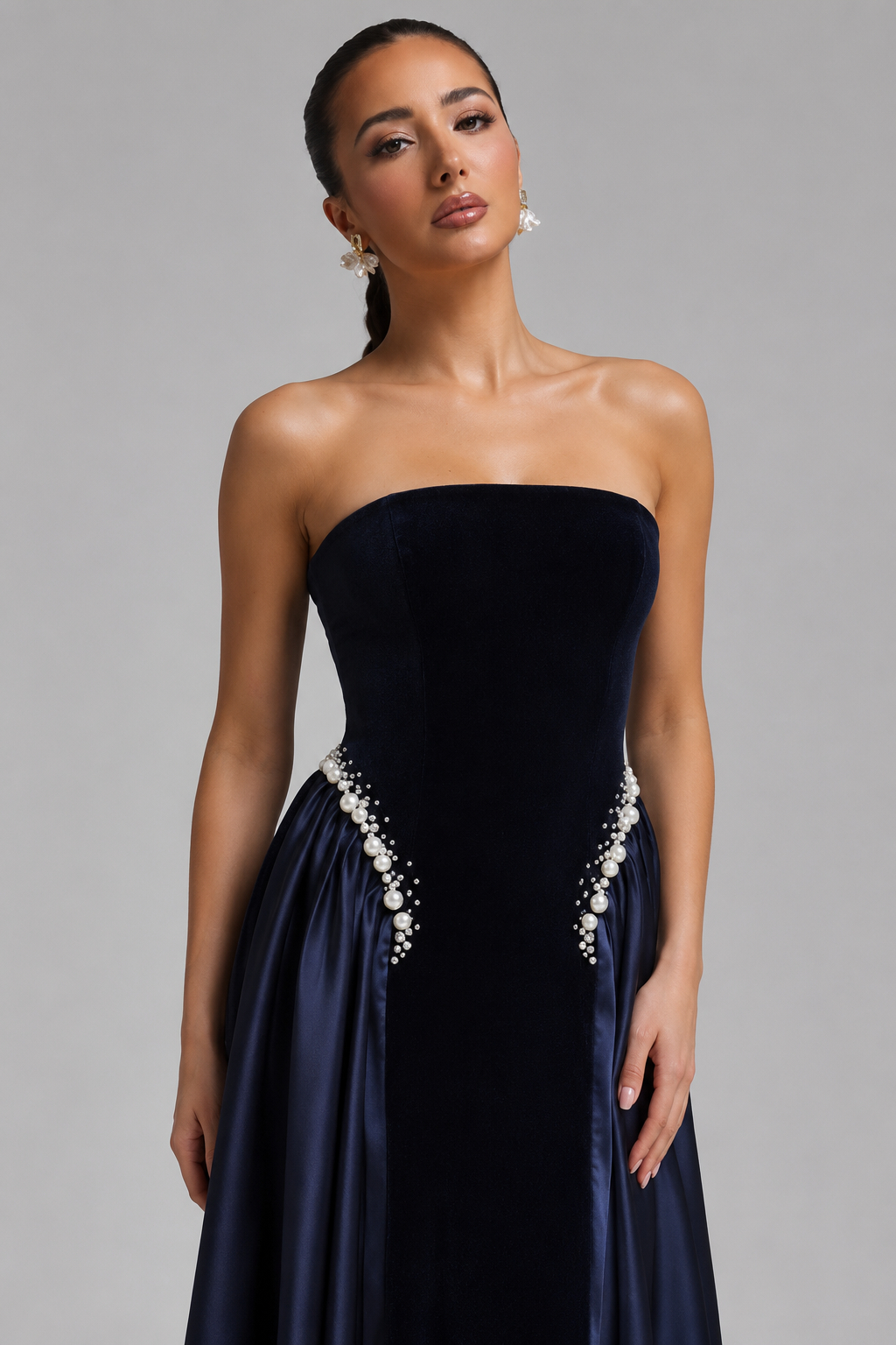 Dark Blue And Pearls Embroidered Dress