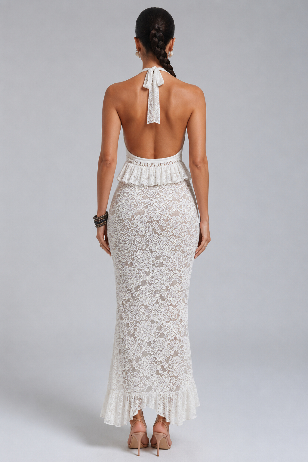 Nora Lace Trim Halter Top & Midi Skirt Two Piece Set