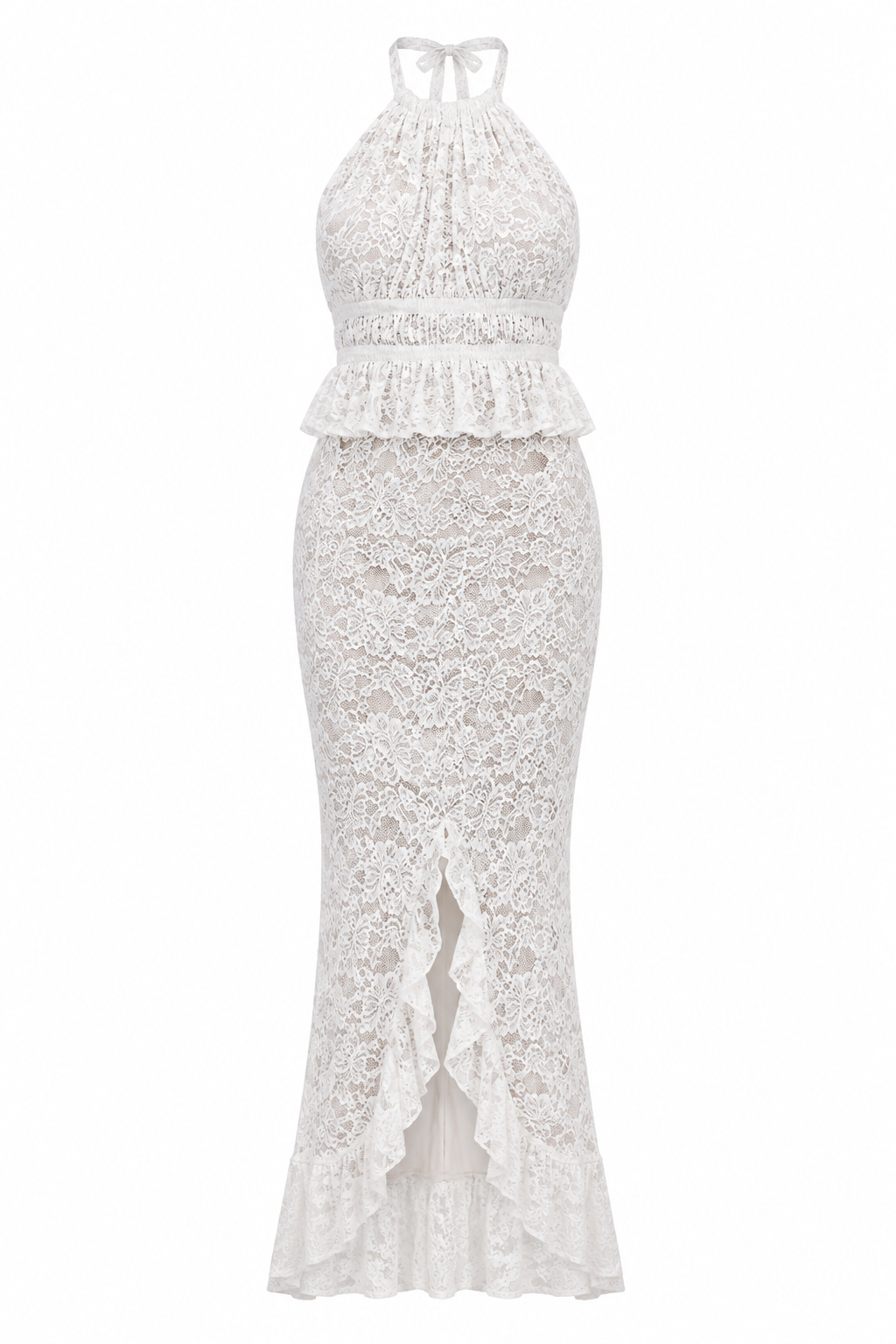 Nora Lace Trim Halter Top & Midi Skirt Two Piece Set
