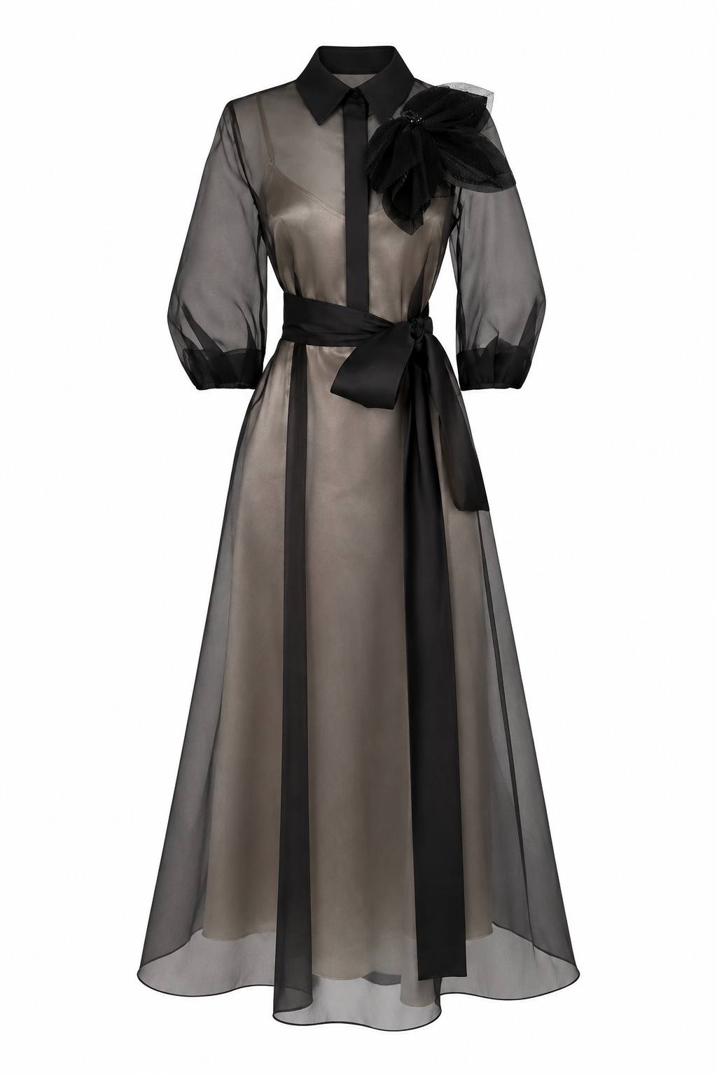 Solid Fairy Style Puff Sleeve Two-Piece Dress