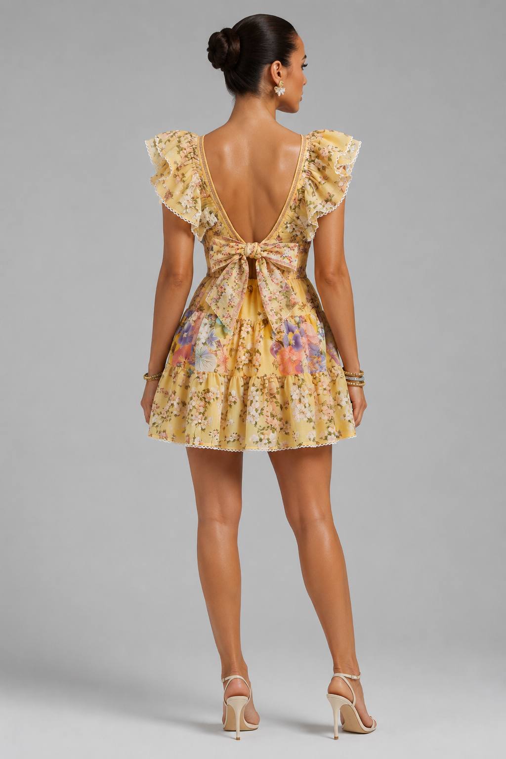 Luxury Printed Panel Deep V-Neck Dress