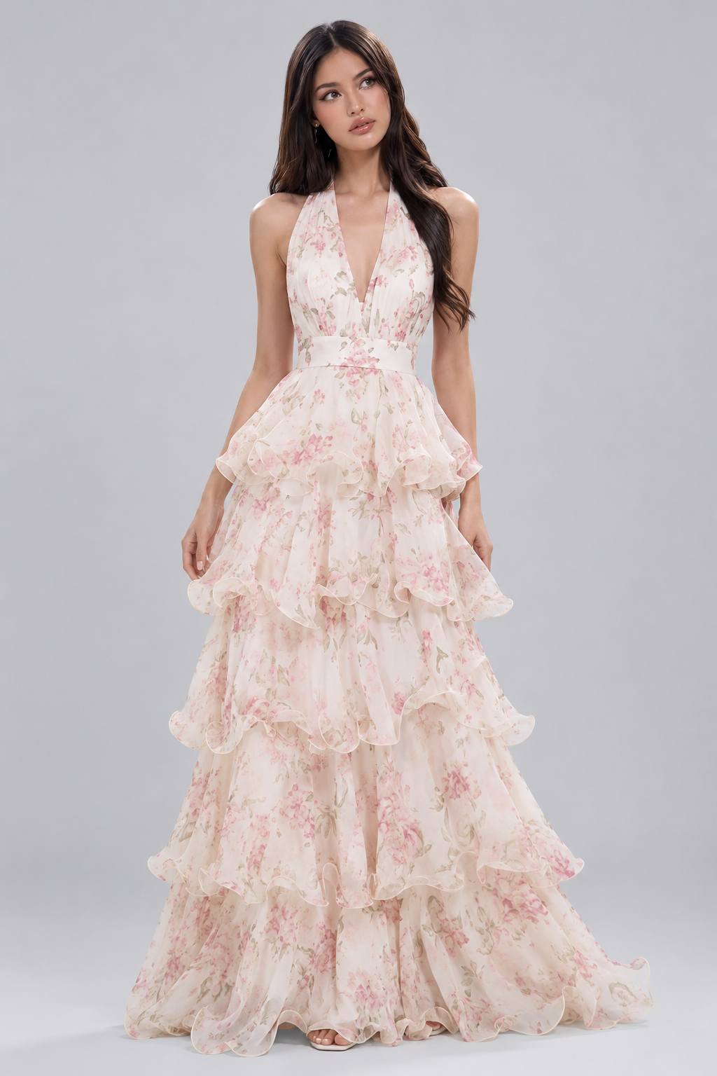 Vacation Ditsy Floral Halter Dress