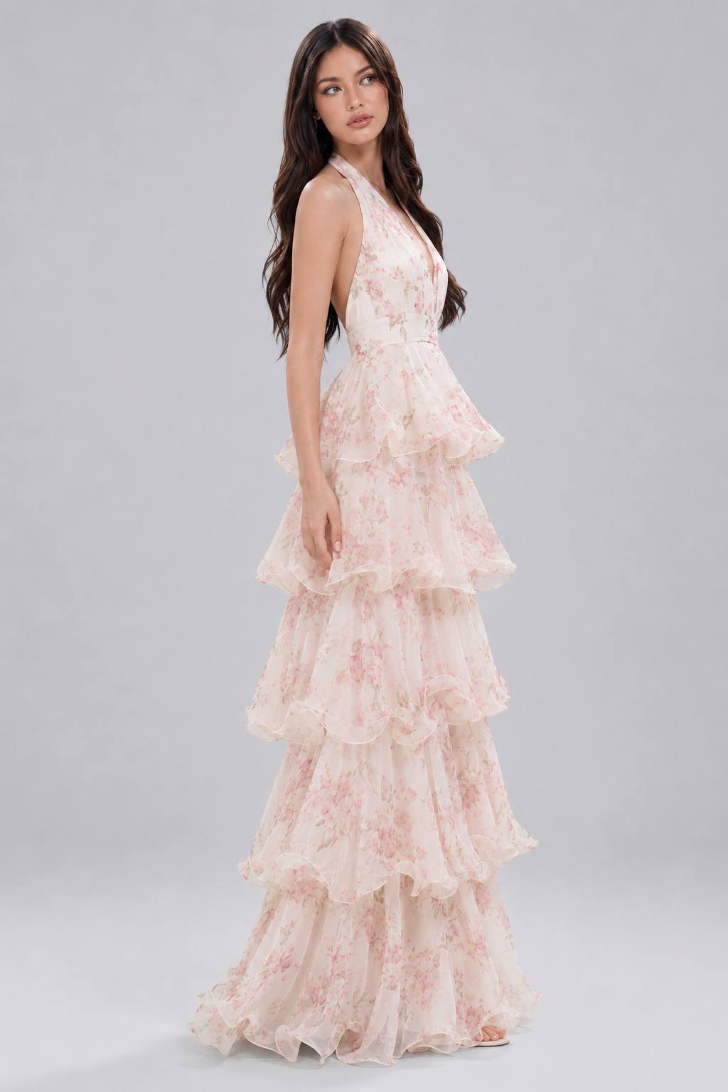 Vacation Ditsy Floral Halter Dress