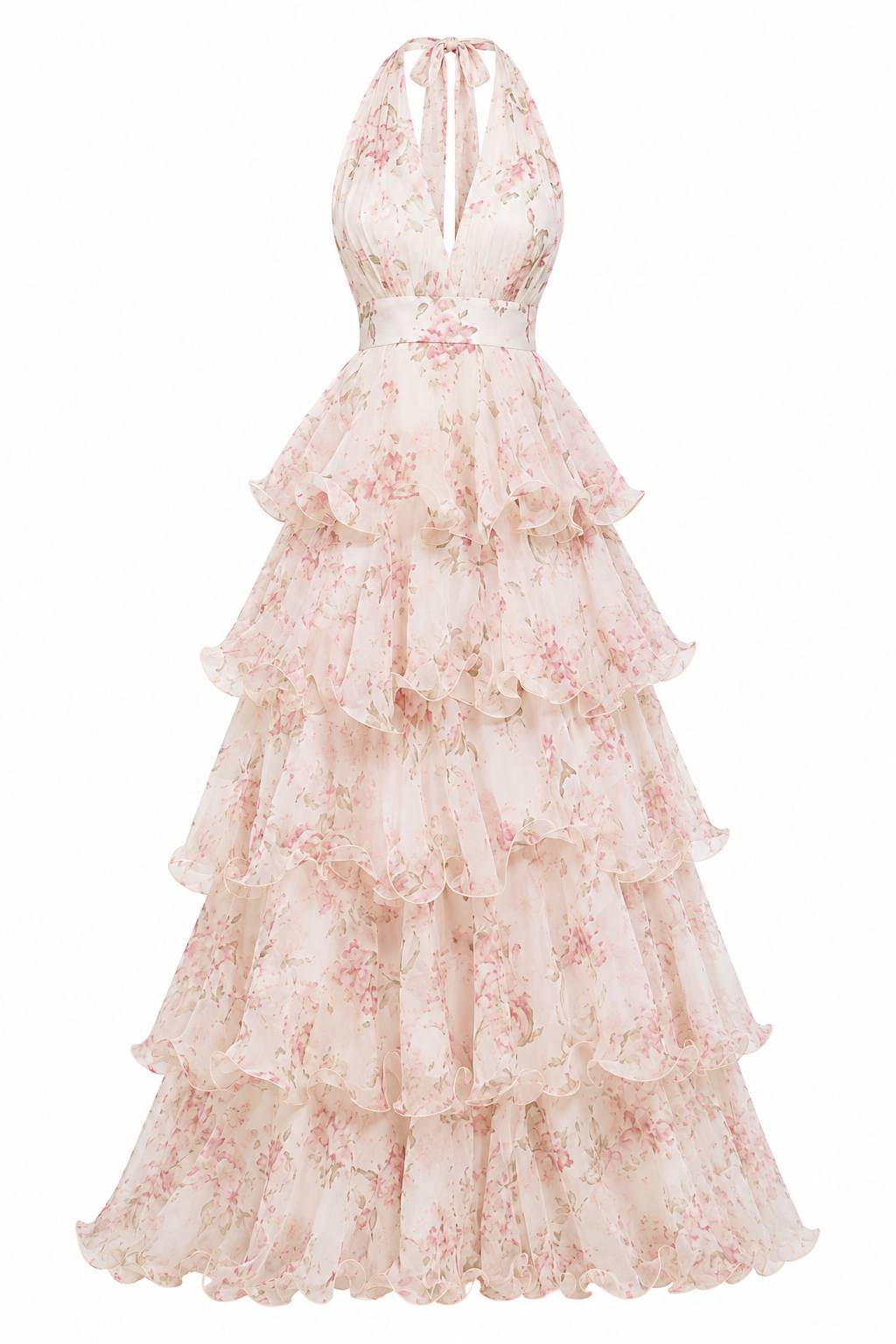 Vacation Ditsy Floral Halter Dress