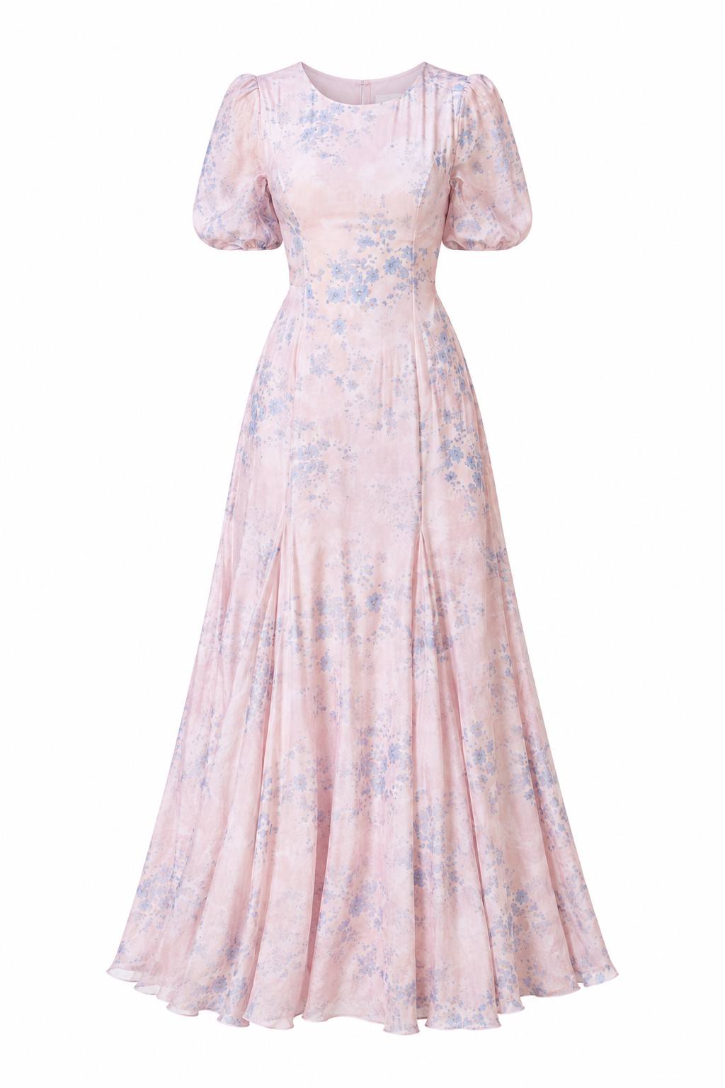 Round Neck Short Sleeve Slimming Waist-Cinched A-Line Flared Maxi Dress