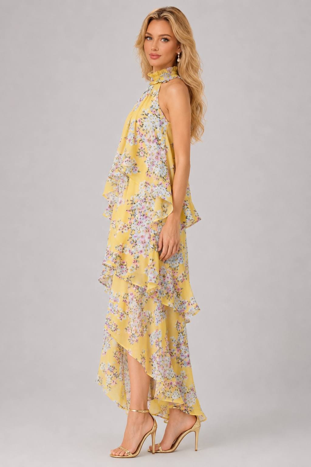 Sweet Lace Trim Halter Tiered Cake Dress