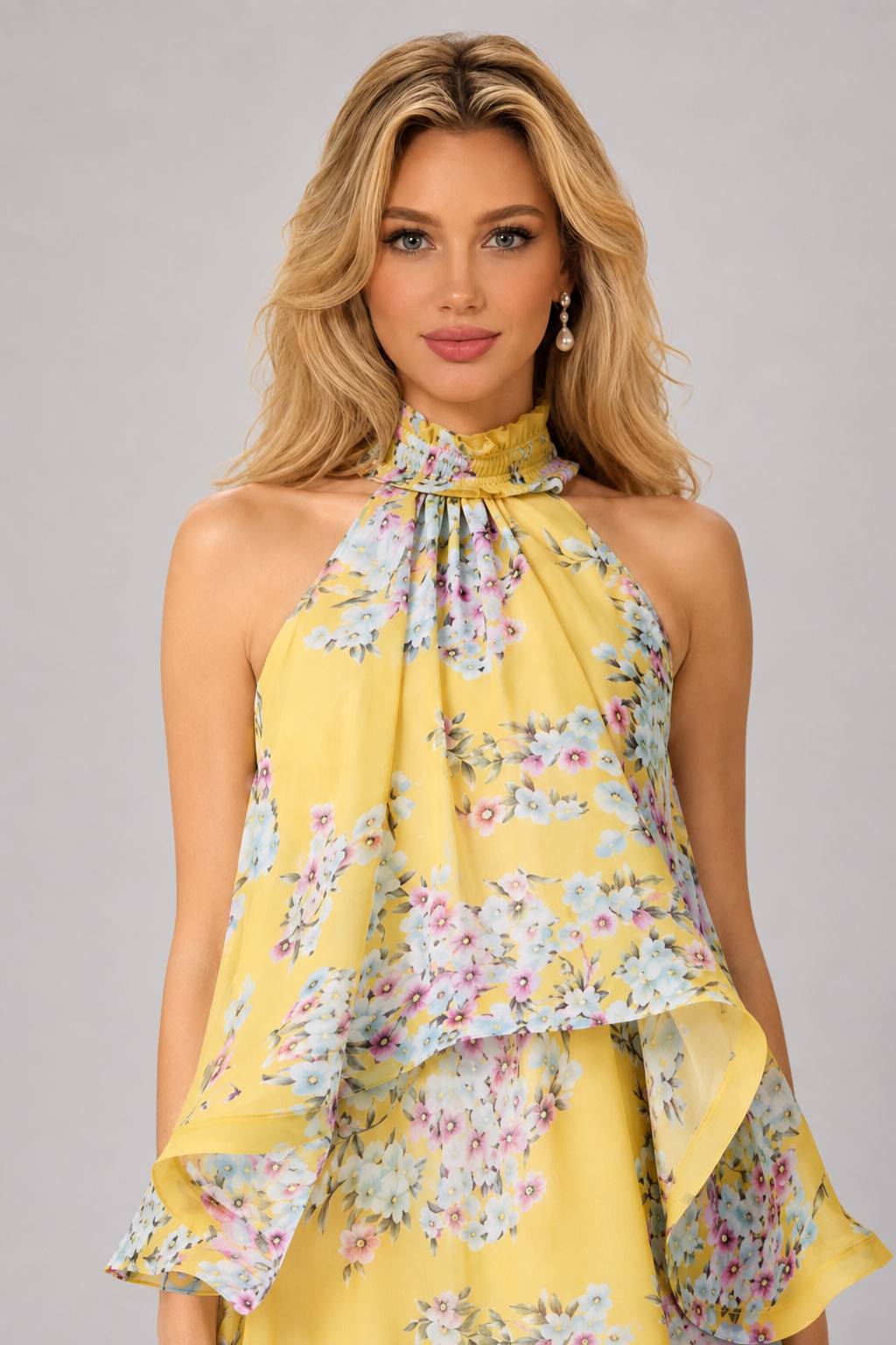 Sweet Lace Trim Halter Tiered Cake Dress