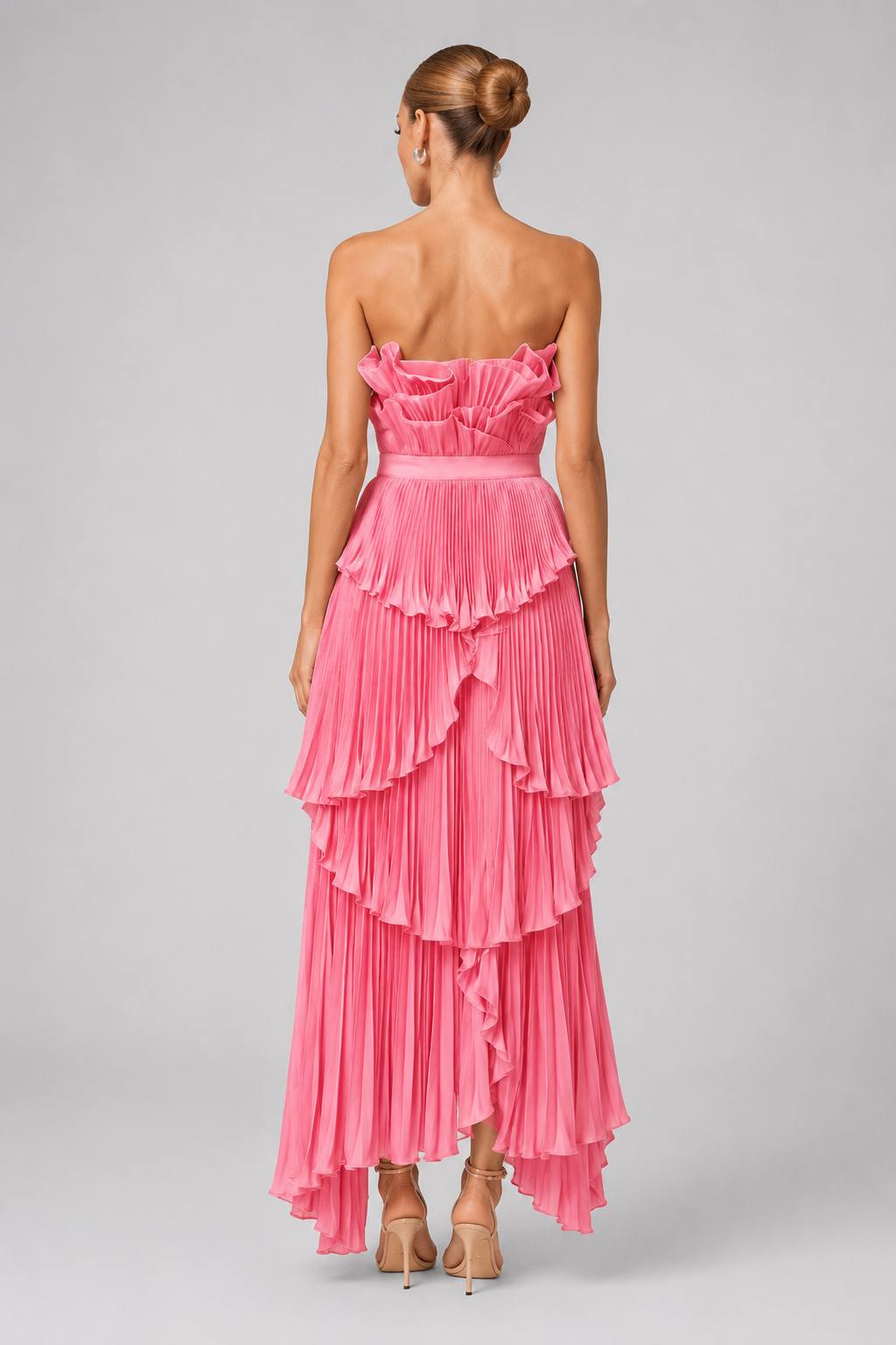 Strapless Ruffled Pleated Waist-Cinched Evening & Bridesmaid Dress
