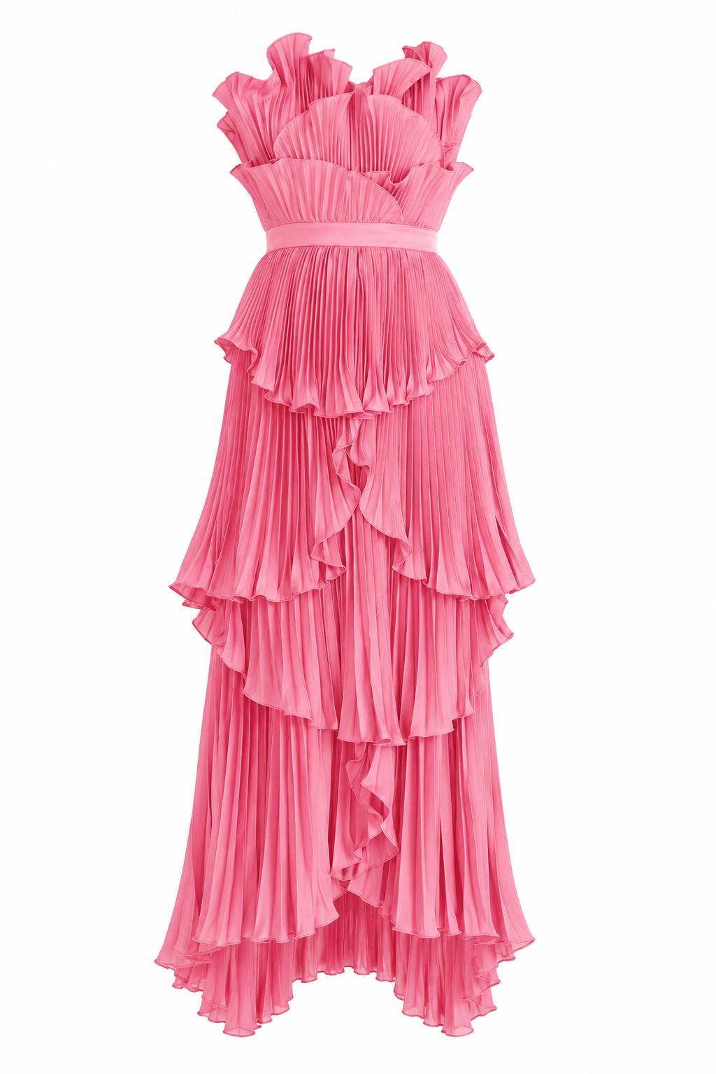 Strapless Ruffled Pleated Waist-Cinched Evening & Bridesmaid Dress